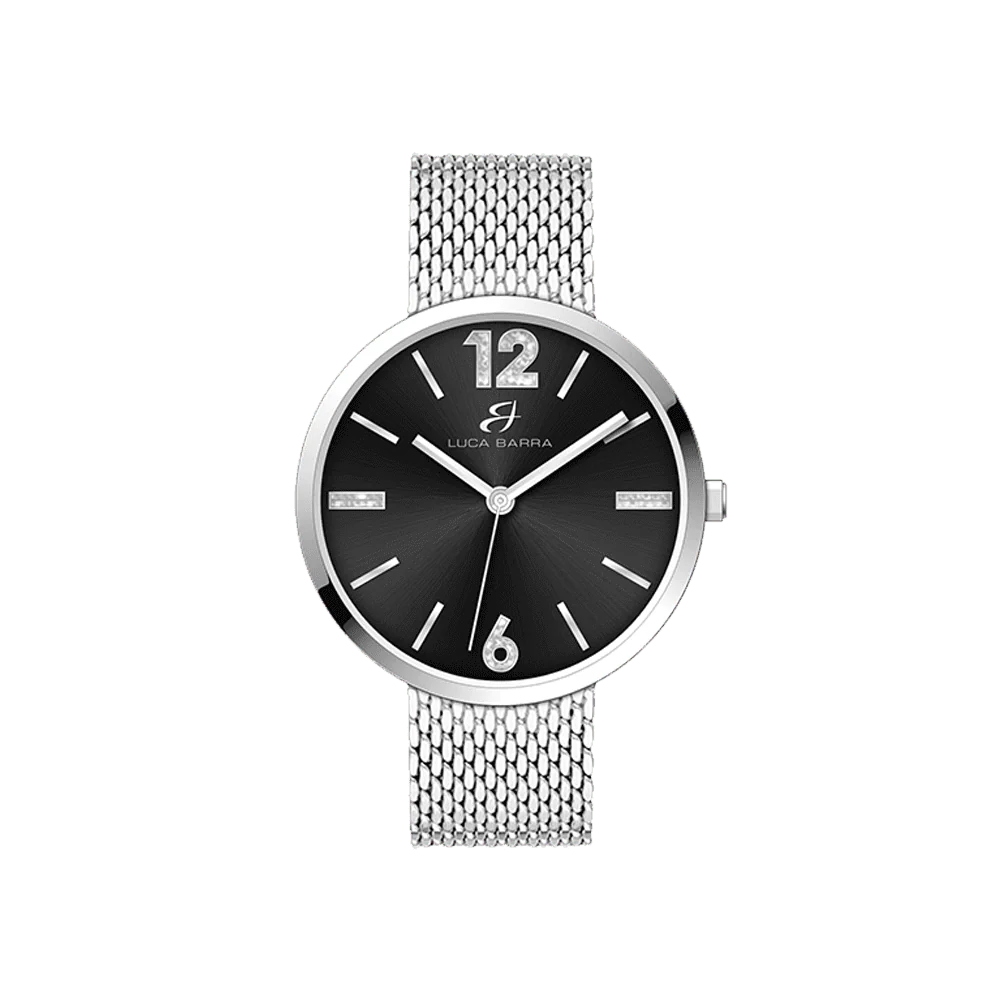 OROLOGIO DONNA IN ACCIAIO MAGLIA MILANO E QUADRANTE NERO