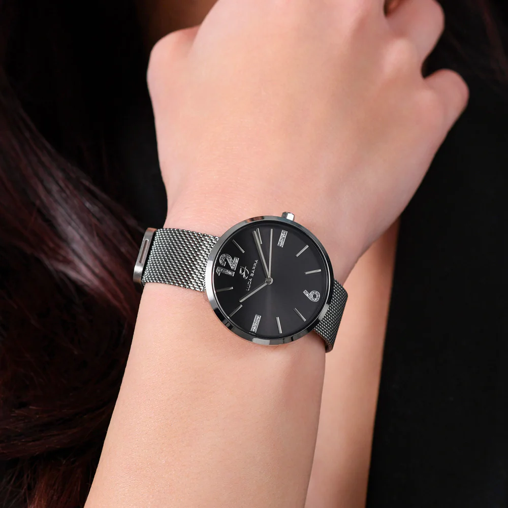 OROLOGIO DONNA IN ACCIAIO MAGLIA MILANO E QUADRANTE NERO - Image 2