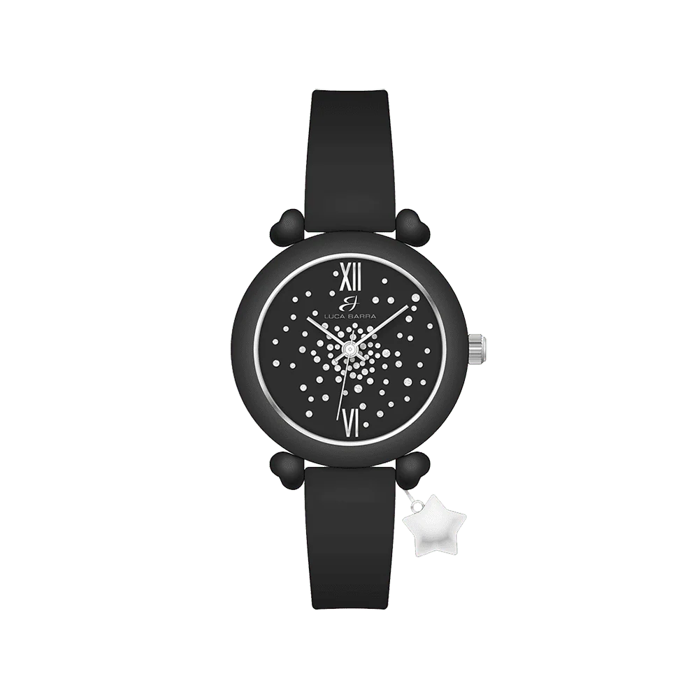 OROLOGIO DONNA IN SILICONE NERO E CRISTALLI BIANCHI