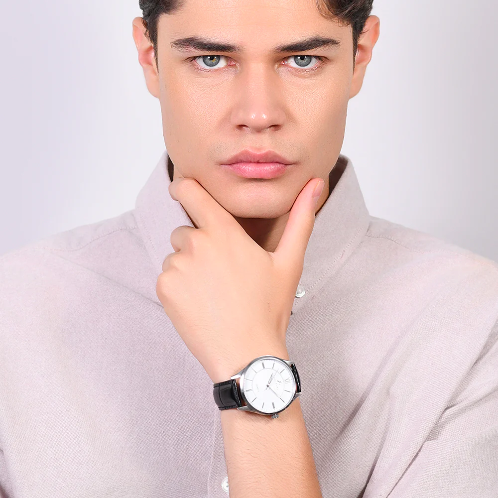 OROLOGIO UOMO IN ACCIAIO CINTURINO PELLE NERA E QUADRANTE BIANCO - Image 3