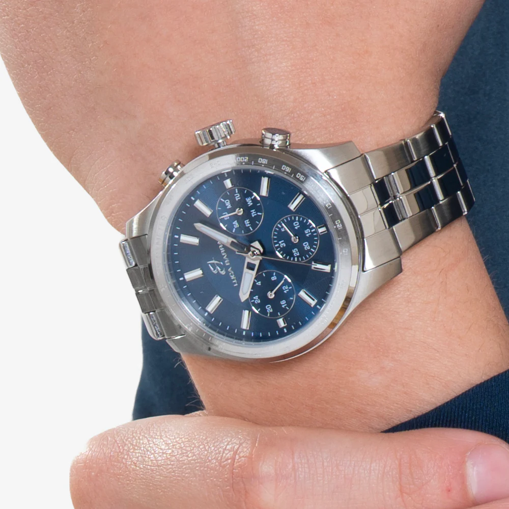 OROLOGIO UOMO IN ACCIAIO CON QUADRANTE BLU E GHIERA SILVER - Image 2