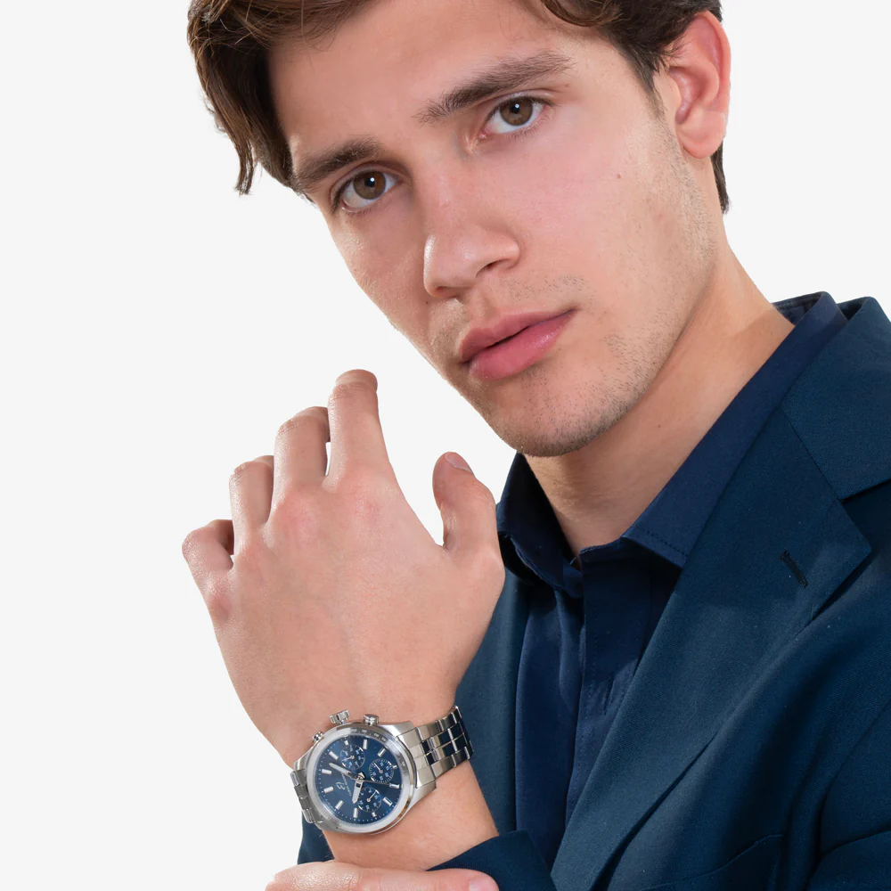 OROLOGIO UOMO IN ACCIAIO CON QUADRANTE BLU E GHIERA SILVER - Image 3