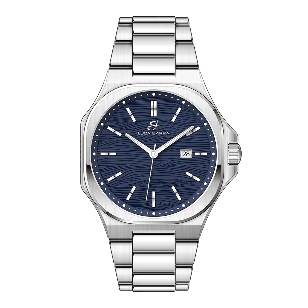 OROLOGIO UOMO IN ACCIAIO QUADRANTE BLU, DETTAGLI SILVER