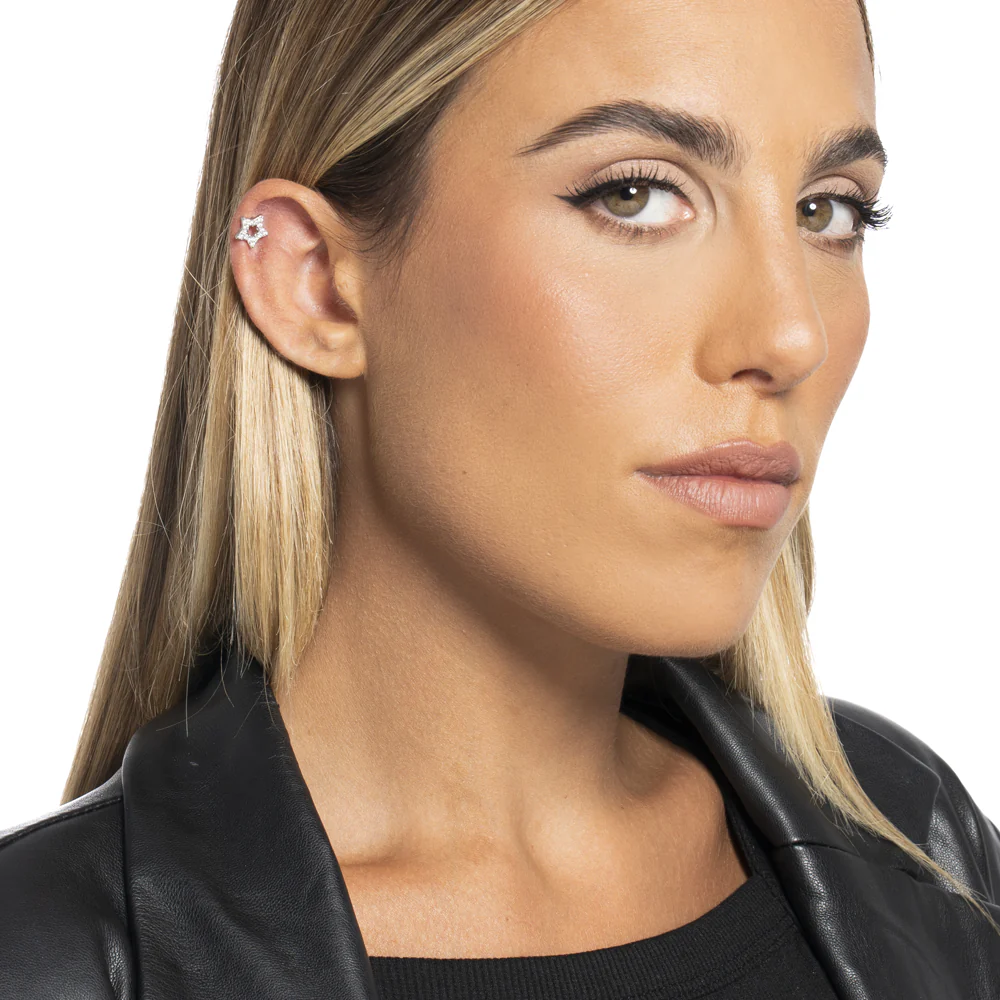 PIERCING ORECCHIO DONNA IN ACCIAIO FORMA STELLA CON ZIRCONI BIANCHI - Image 3
