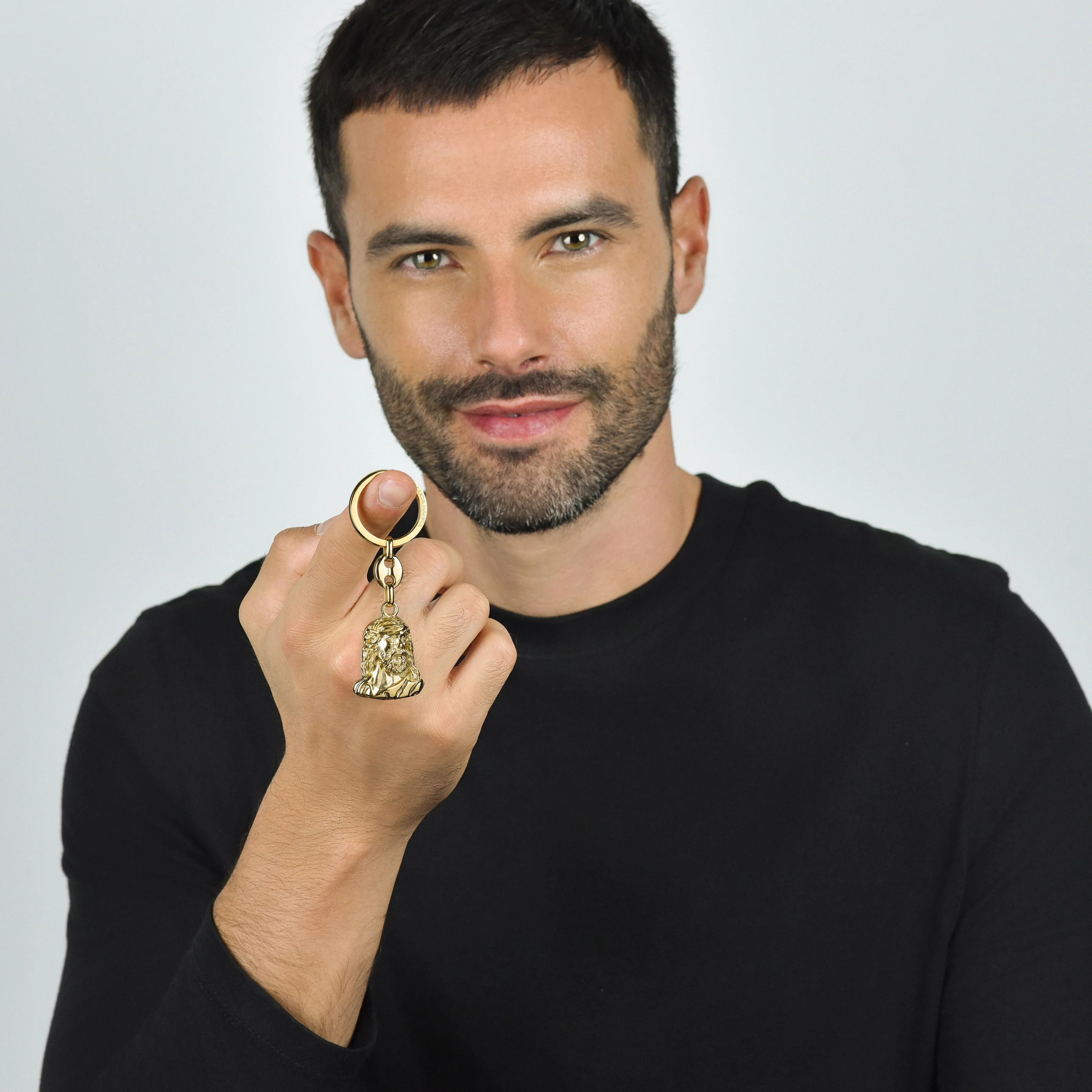 PORTACHIAVI UOMO IN ACCIAIO IP GOLD VOLTO SANTO - Image 3